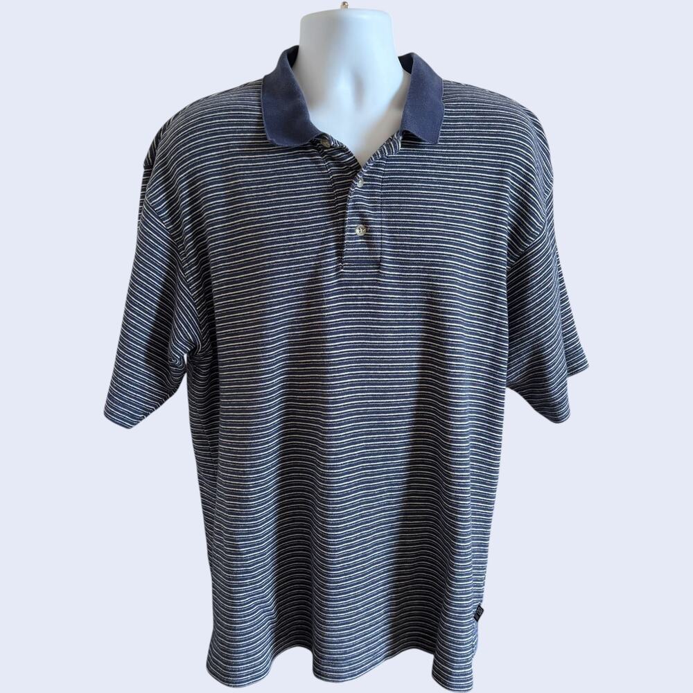 Columbia L Sport Polo Shirt Navy Blue Striped Regular Fit